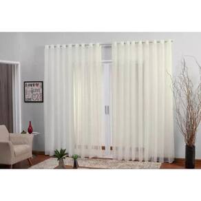 Cortina Voil 3,00X2,50 Sala Ou Quarto Cromado Trilho Palha