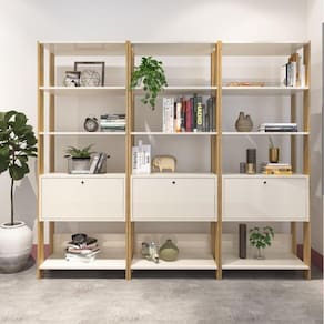 Conjunto 3 Estantes para Livros Industrial 1 Porta Mdp Match Espresso Móveis Off White/Carvalho