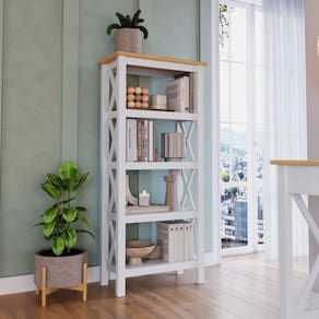 Estante para Livros 4 Prateleiras Madeira Maciça Vanilla Cabecasa Madeiramadeira Amêndoa/Branco