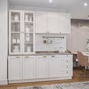 Cozinha Modulada Compacta 4 Peças com Armário Aéreo 2 Portas Vidro Arizona CabeCasa MadeiraMadeira Branco