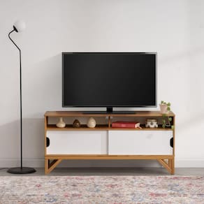 Rack para TVs até 52 Polegadas Madeira Maciça Nina CabeCasa MadeiraMadeira Amêndoa/Branco