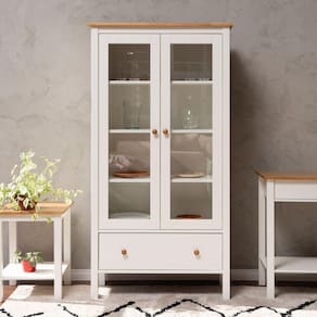 Cristaleira 2 Portas 1 Gaveta Madeira Maciça Vanilla CabeCasa MadeiraMadeira Amêndoa/Branco