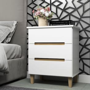 Mesa Cabeceira 3 Gavetas Logan Branco/Olmo Italiano