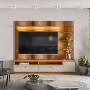 Rack com Painel e Módulo para TV até 75 Polegadas com LED 1 Porta 2 Gavetas Linea Brasil Marrom/Off White