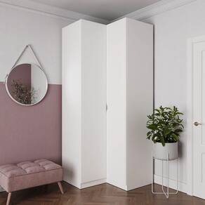 Guarda Roupa de Canto Reto Modular 3 Prateleiras  2 Gavetas Hera CabeCasa MadeiraMadeira Branco Geada
