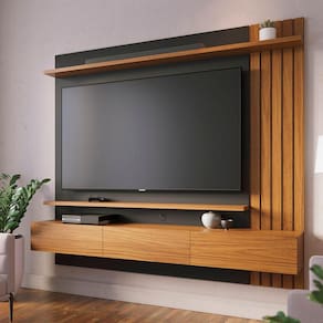 Painel Para TV até 70 Polegadas 2 Portas Basculantes 2 Prateleiras Juriti Colibri Noce Milano/Preto Fosco