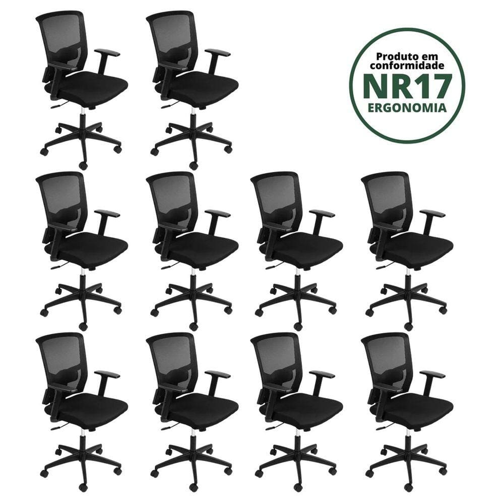 Kit 10 Cadeiras para Escritório Diretor com NR17 Tóquio 3329 OR Design Preto