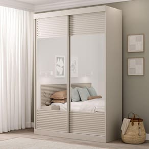 Guarda Roupa Solteiro 2 Portas com Espelho Samambaia CabeCasa MadeiraMadeira Off White