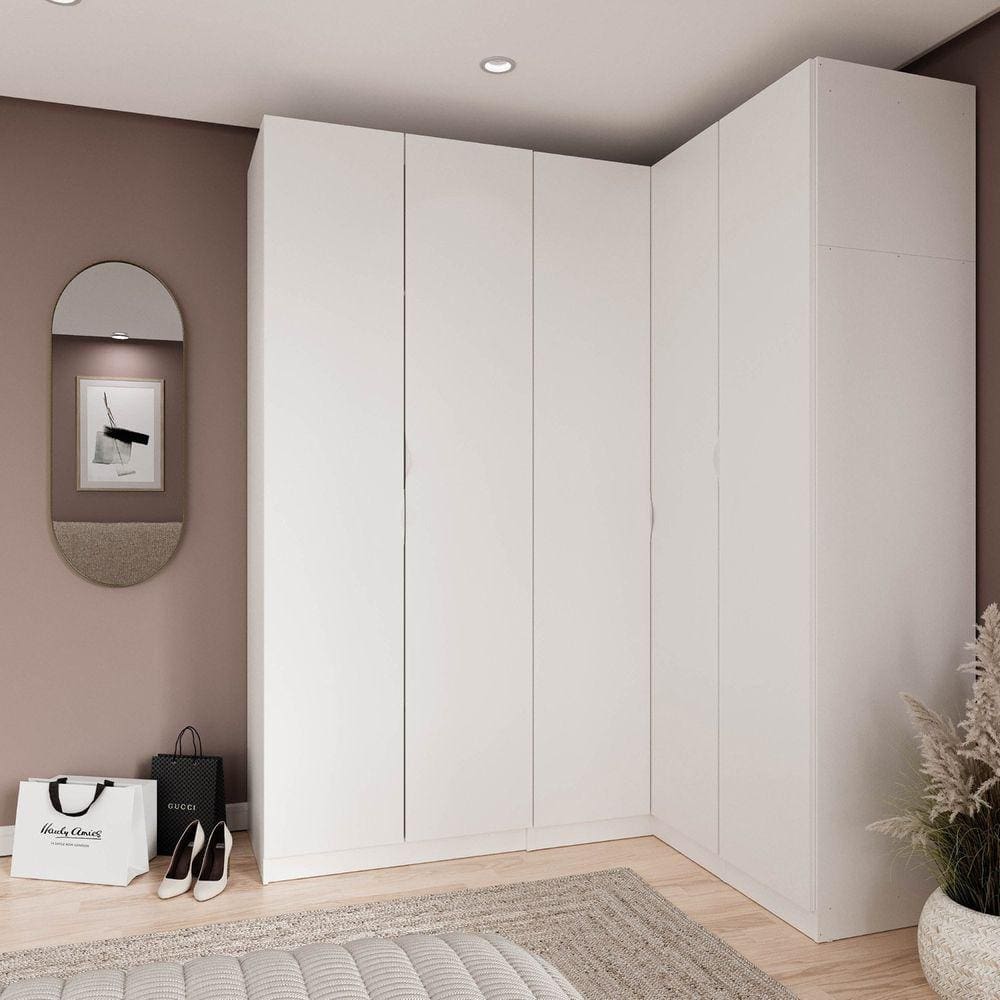 Guarda Roupa Modulado de Canto 5 portas 3 Peças Hera CabeCasa MadeiraMadeira Branco Geada