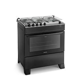 Fogão 5 Bocas Preto Com Mesa Inox Atlas Mônaco Top Bivolt