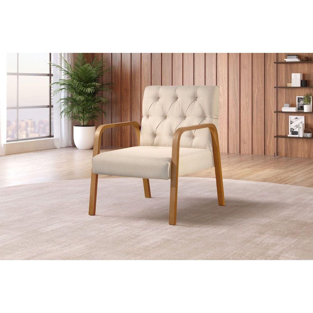 Poltrona Ellie com Base Fixa de Madeira em Poliéster Due Decor