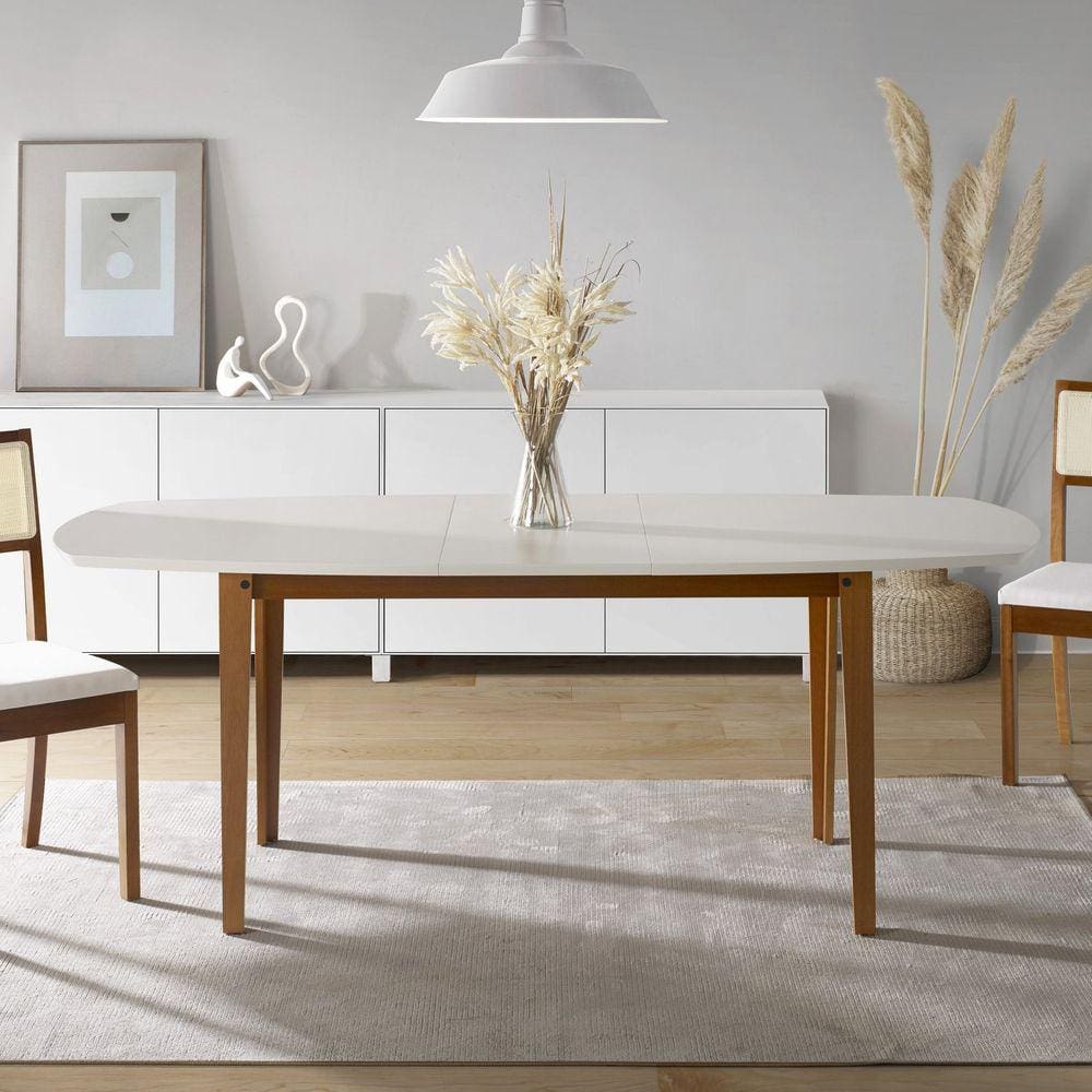 Mesa Extensível Oval 2,0M Aberta Tiê Cabecasa Madeiramadeira Amêndoa/Off White