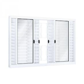 Janela de Aço Veneziana de Correr 100x100cm 6 Folhas com Grade Mosaico Riobras Branco