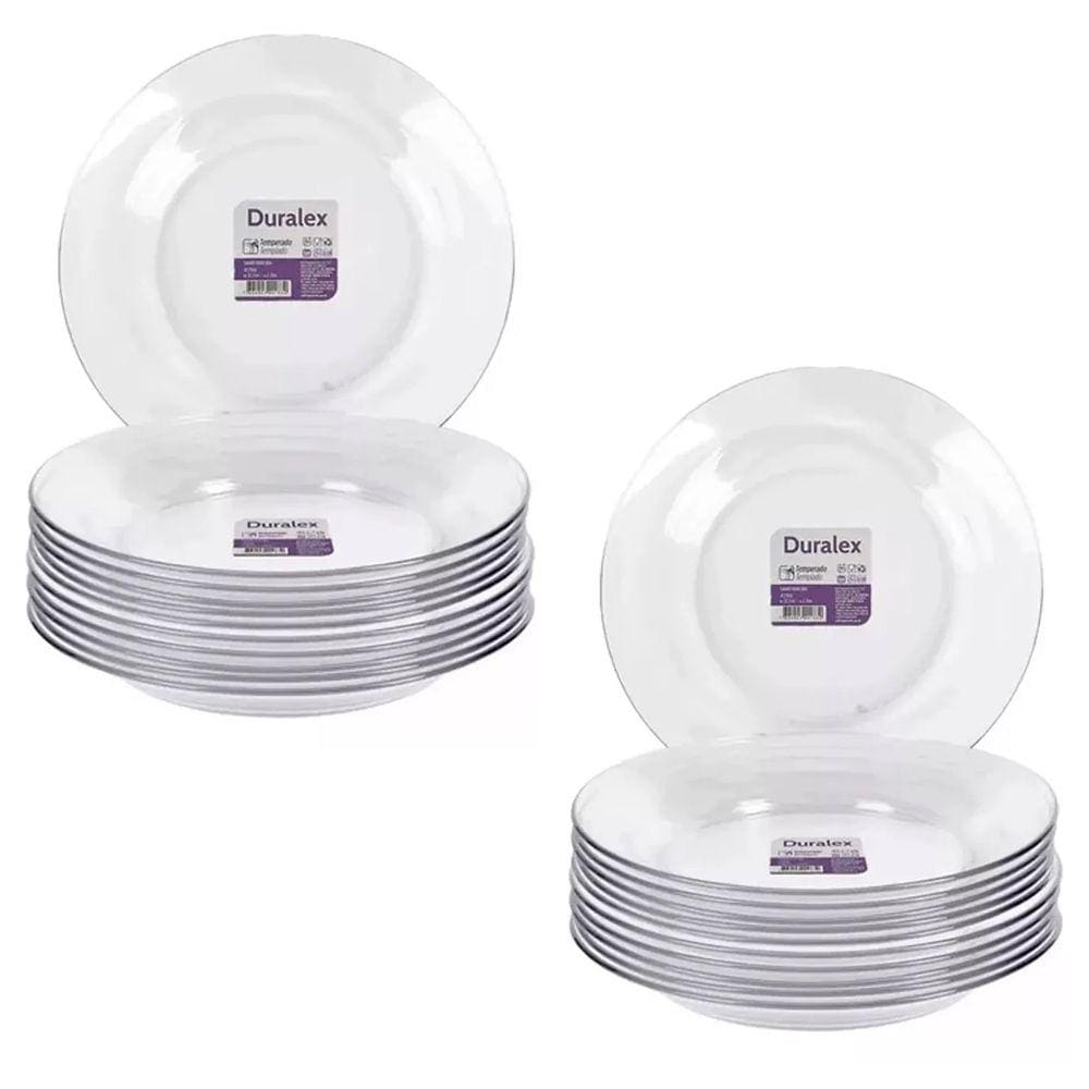 Kit 24 Pratos Duralex Astral Fundo Vidro Transparente Nadir
