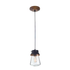 Pendente Memories 20cm Cúpula Ø13cm Preto e Dourado Madeira Metal E Vidro - Madelustre
