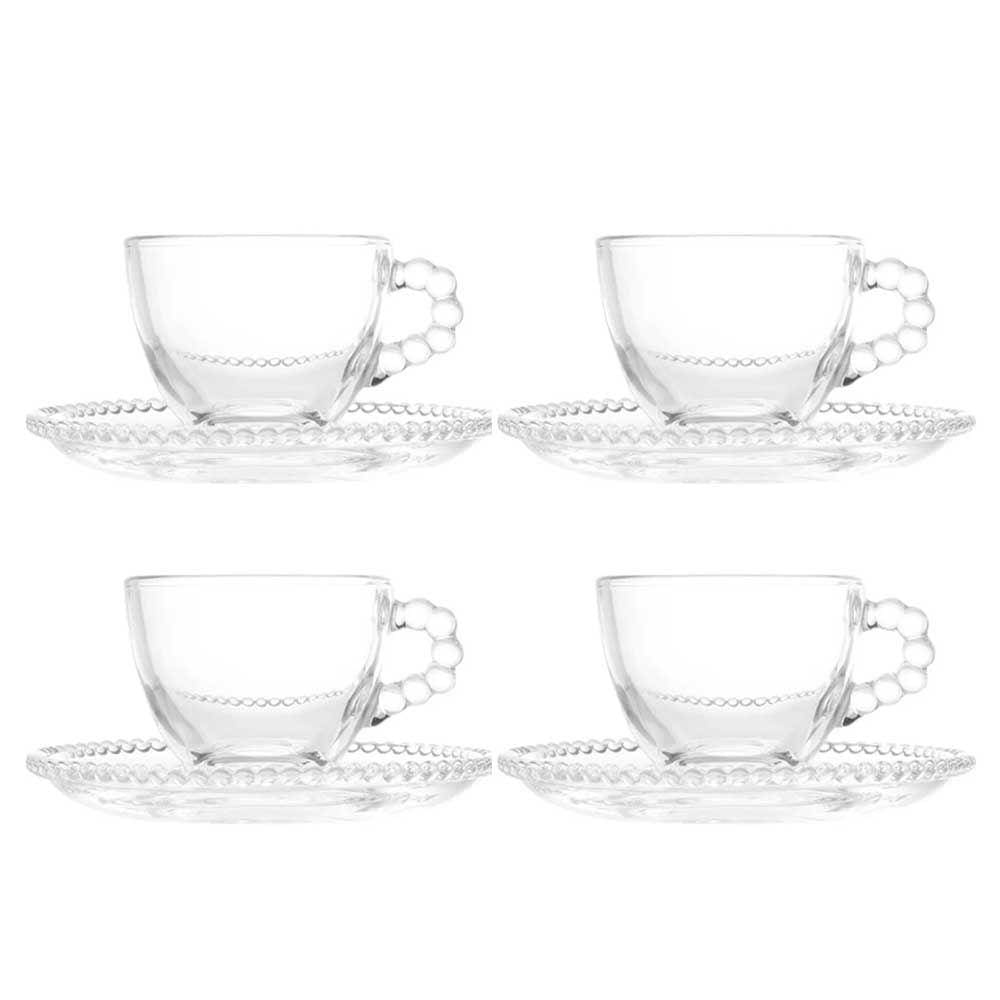 Cj 4 Xícaras Café com Pires Cristal de Cinza Pearl 80ml - Wolff
