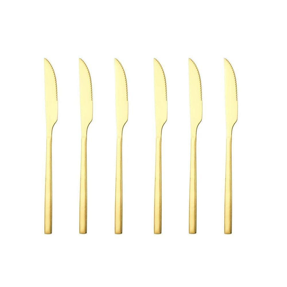 Jogo 6Un Faca De Mesa Inox Dourado Luxe Gold Buffet