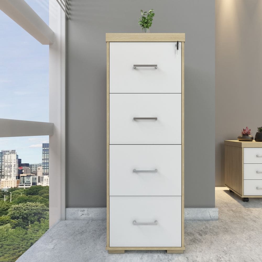 Arquivo Artany Tamburato 4 Gavetas Ii - Carvalho/Branco 6205