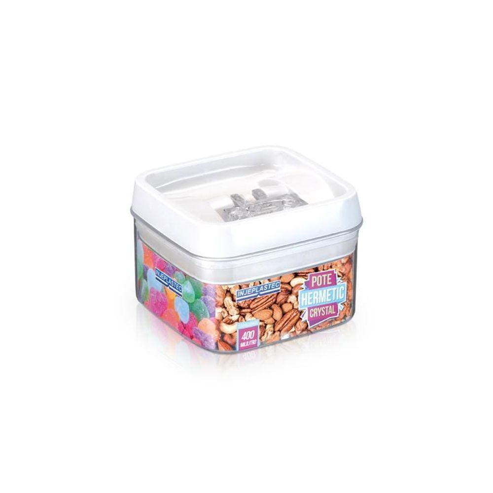 Pote Hermético Cristal Quadrado 400Ml Injeplastec