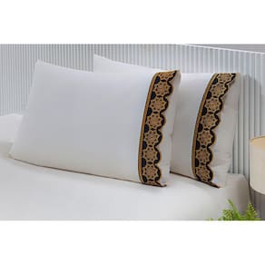 2 Fronhas King 50cmx90cm 100% Algodão 200 Fios Barrado Bordado Mandala Dourado no Preto
