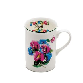Caneca Porcelana Bone Chine Flores Mês Abril 350ml - Mcd