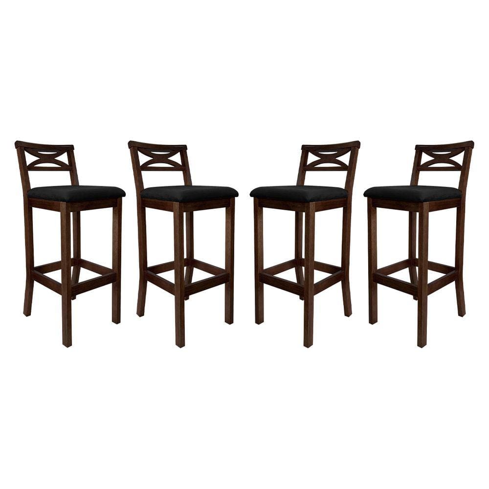 Kit 4 Banquetas Media Estofada para Bancada Madri Madeira Capuccino Suede Preto CCS