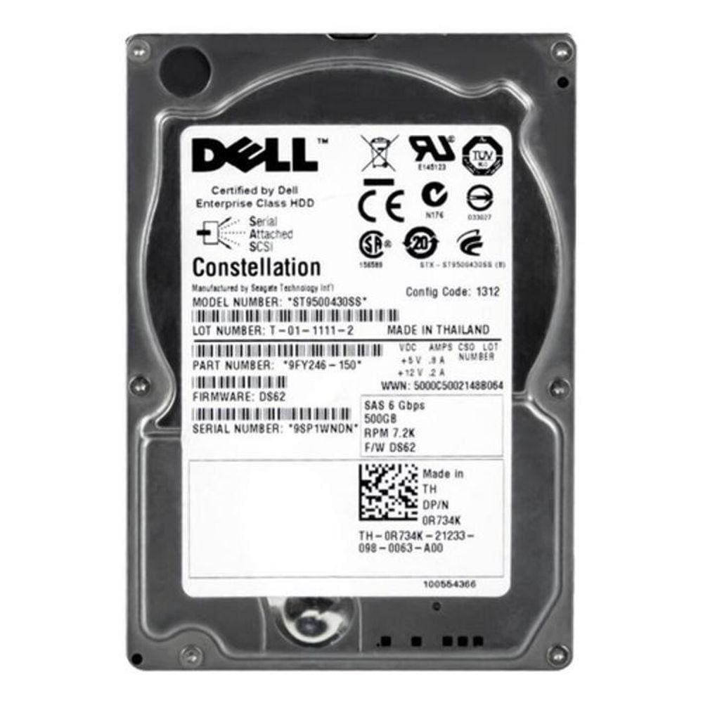 Hd Dell Sas 500Gb 0R734K R734K St9500430Ss 500Gb 7200U/Min