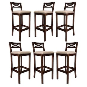 Kit 6 Banquetas Media Estofada para Bancada Madri Madeira Capuccino Suede Bege CCS