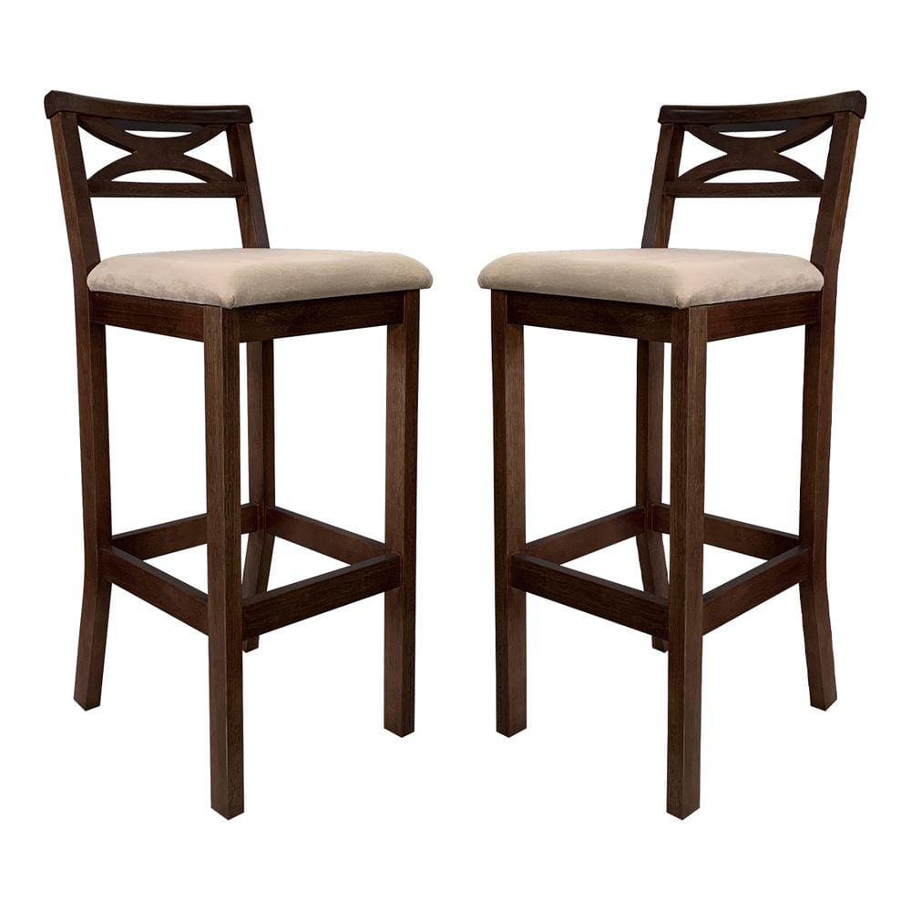 Kit 2 Banquetas Media Estofada para Bancada Madri Madeira Capuccino Suede Bege CCS