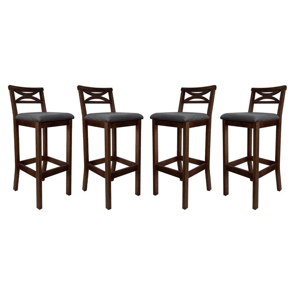 Kit 4 Banquetas Alta Estofada para Bancada Madri Madeira Capuccino Suede Cinza CCS
