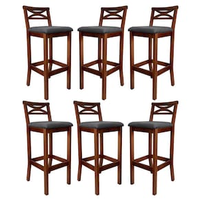 Kit 6 Banquetas Alta Estofada para Cozinha Americana Madri Madeira Castanho Suede Cinza CCS