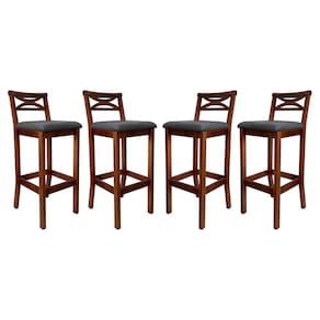 Kit 4 Banquetas Alta para Cozinha Madri Madeira Castanho Suede Cinza CCS