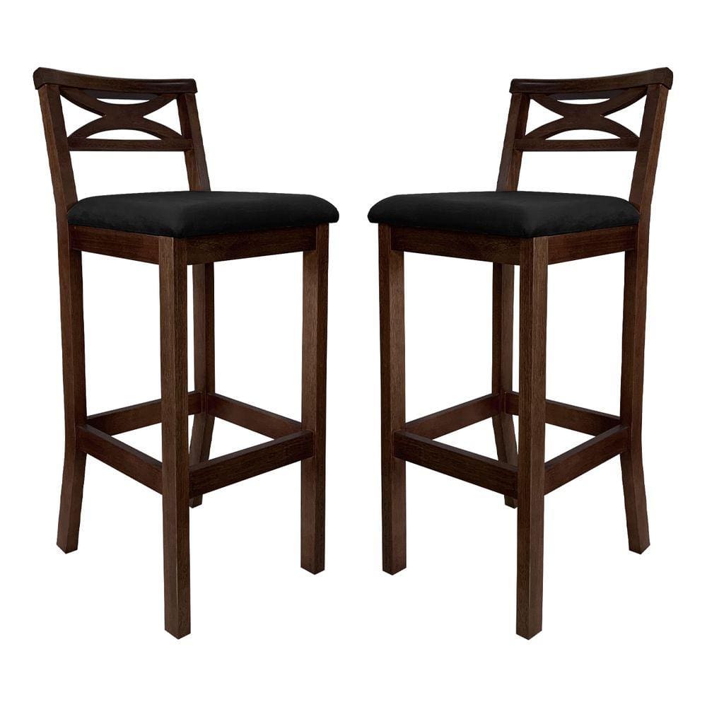 Kit 2 Banquetas Alta Estofada para Bancada Madri Madeira Capuccino Suede Preto CCS