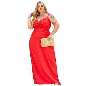 Vestido Longo Tropical Domenica Regata com ajuste Plus Size