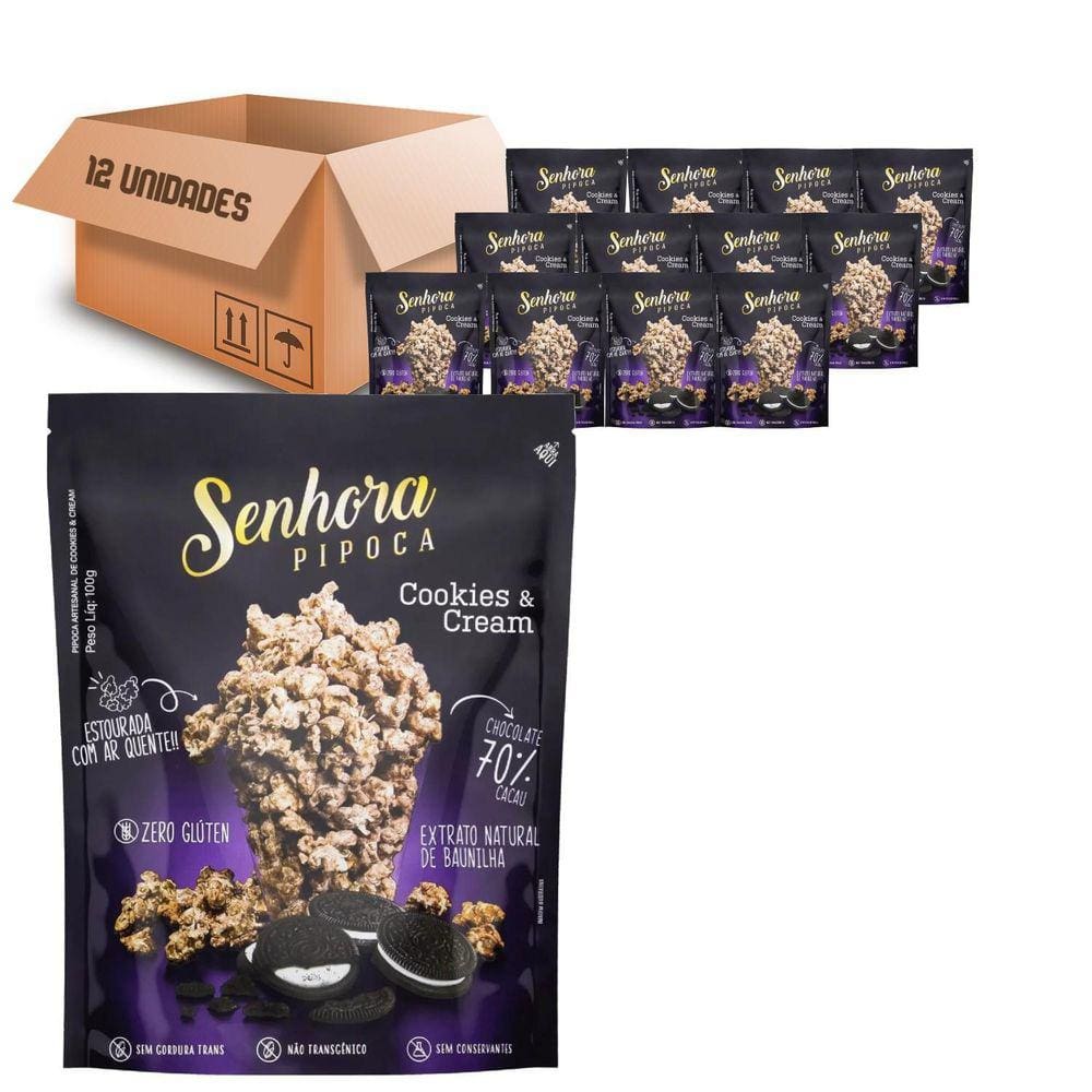 Pipoca Artesanal Cookies And Cream Senhora 100G  12 Pacotes