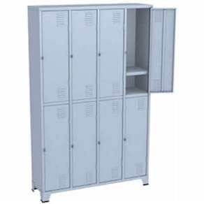 Armário Roupeiro De Aço Vestiário Academia 8 Portas C/ Prateleira Locker Cinza