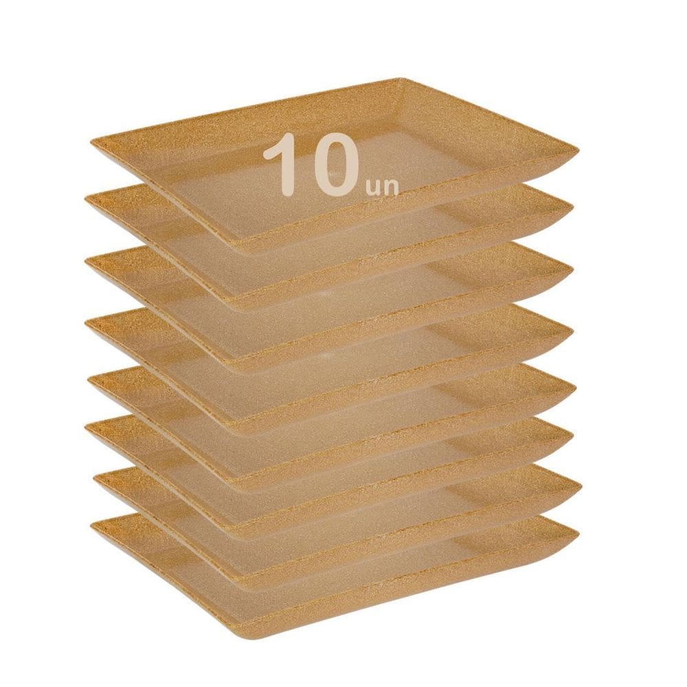10Un Petisqueira Travessa Retangula 28Cm Marrom Claro