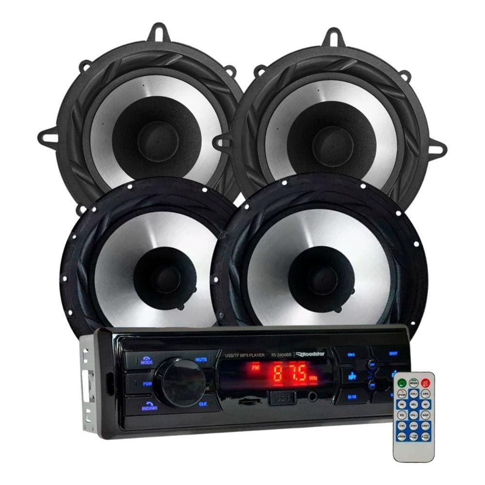 Rádio Roadstar RS2604BR BT/USB/SD/FM/AUX + 2 Falantes 6 Bomber 100w + 2 Falantes 5 Bomber 5 100w