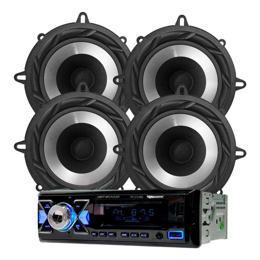 Rádio Roadstar RS2714BR BT/2 USB/SD/FM/Auxiliar + 4 Alto Falantes 5  Bomber 200w