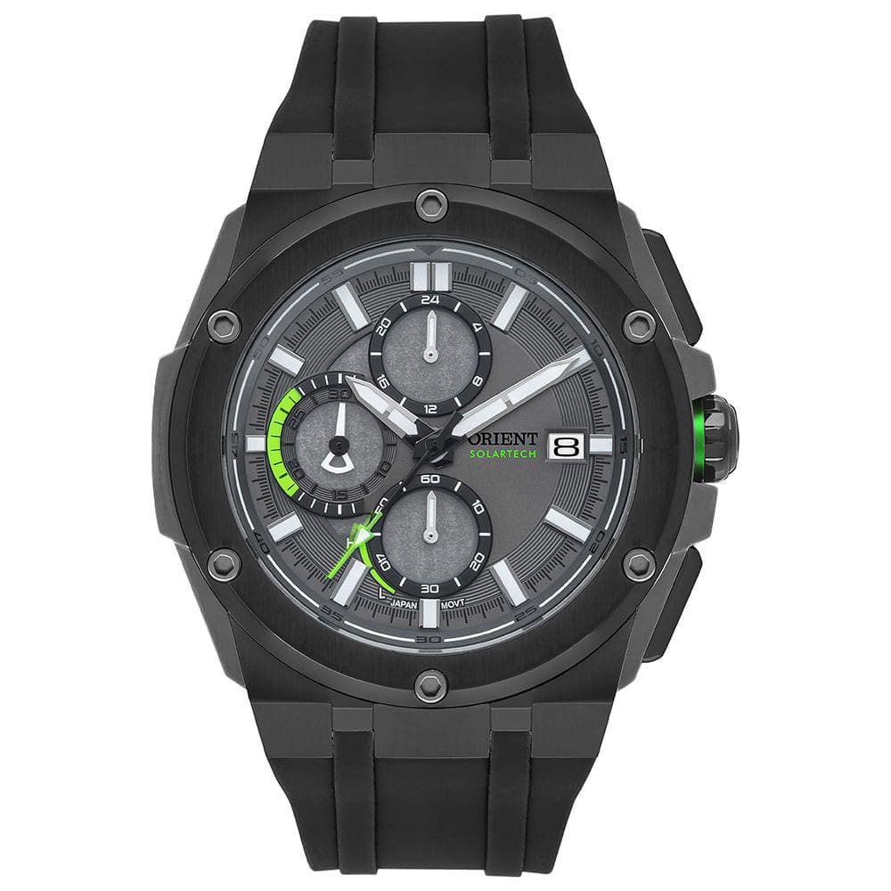 Relógio ORIENT masculino solar preto verde MTSPC015 G1PX