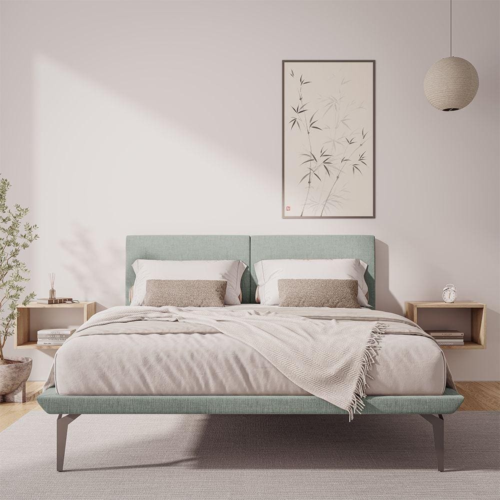 Cama Japonesa Toquio King com Cabeceira Almofada Linho Cinza
