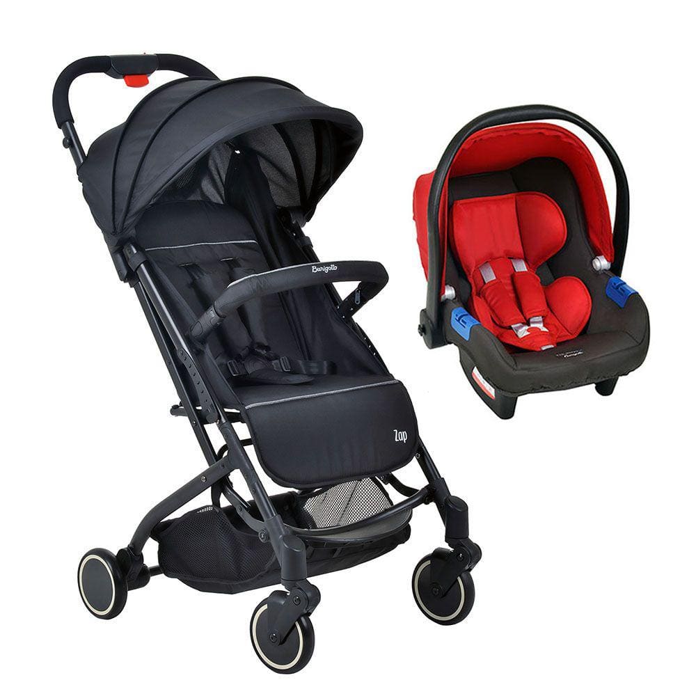 Travel System Burigotto Carrinho de Bebê Zap Preto com Bebê Conforto Touring X Vermelho