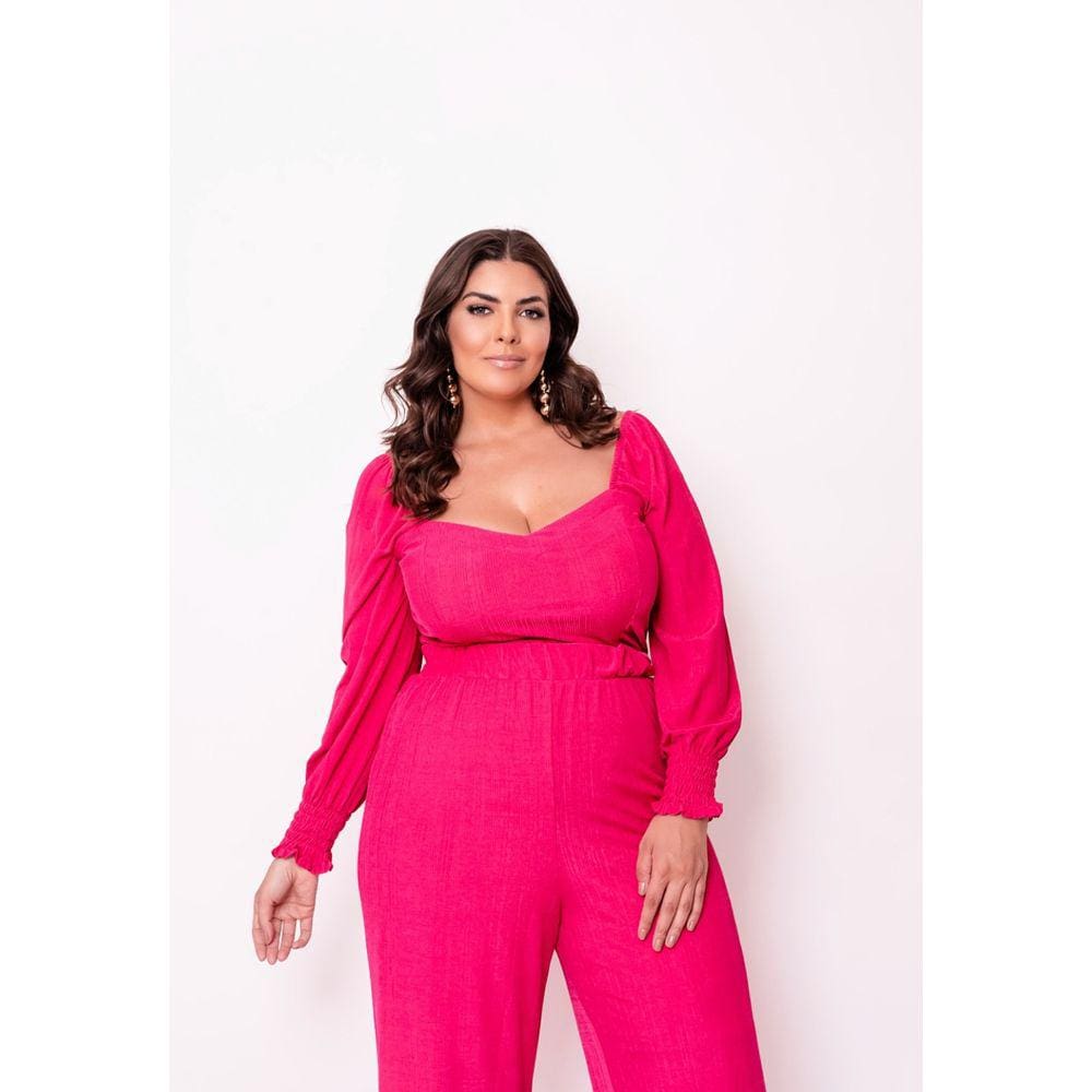 Conjunto Plus Size Liso com Calça Pantalona