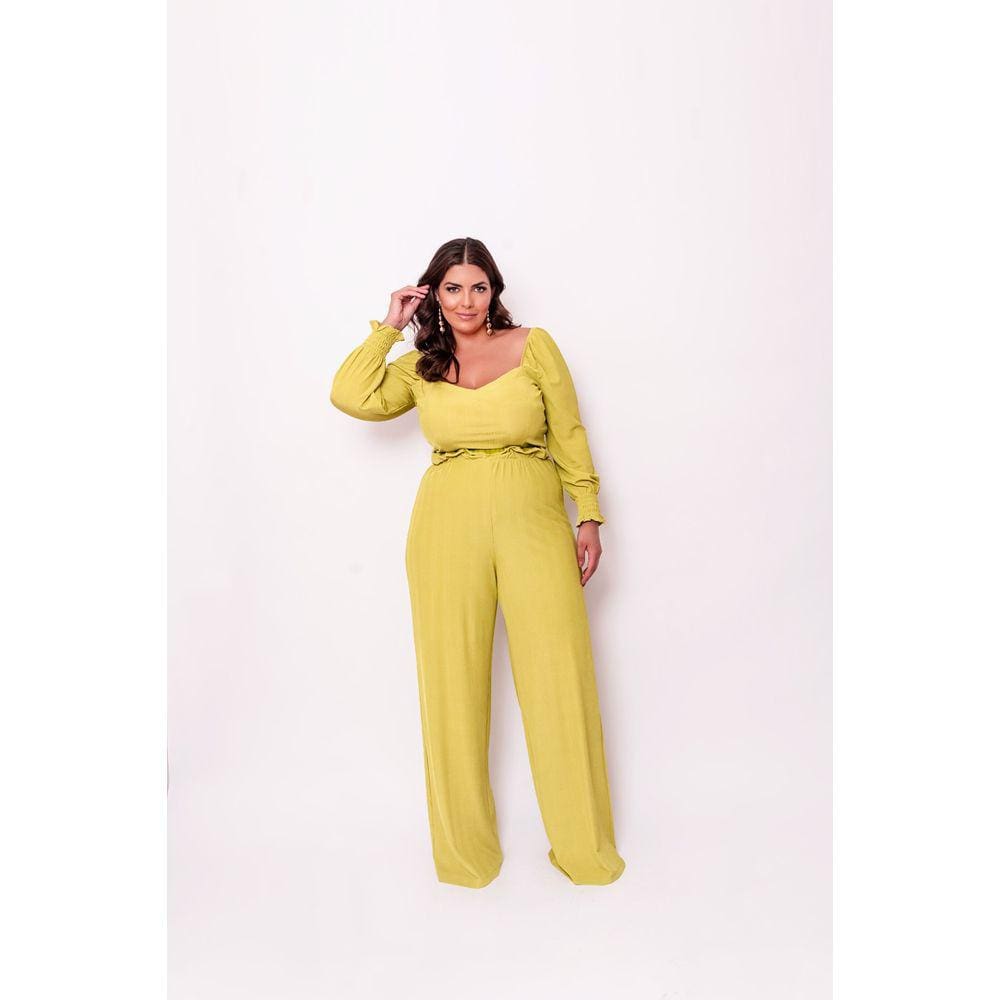 Conjunto Plus Size Liso com Calça Pantalona