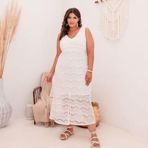 Vestido Plus Size de Renda Com Babado