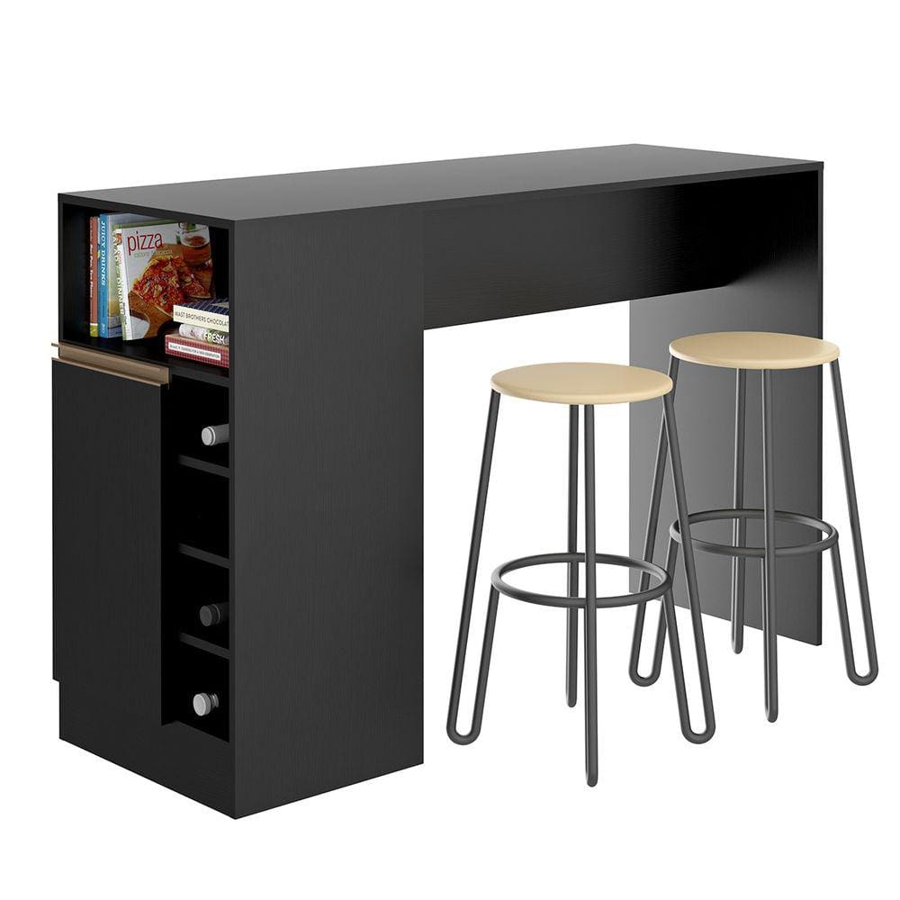 Bancada Ilha de Cozinha Americana com Adega Nicho 136 x 92 Cm MDP Preto 0535 MENU