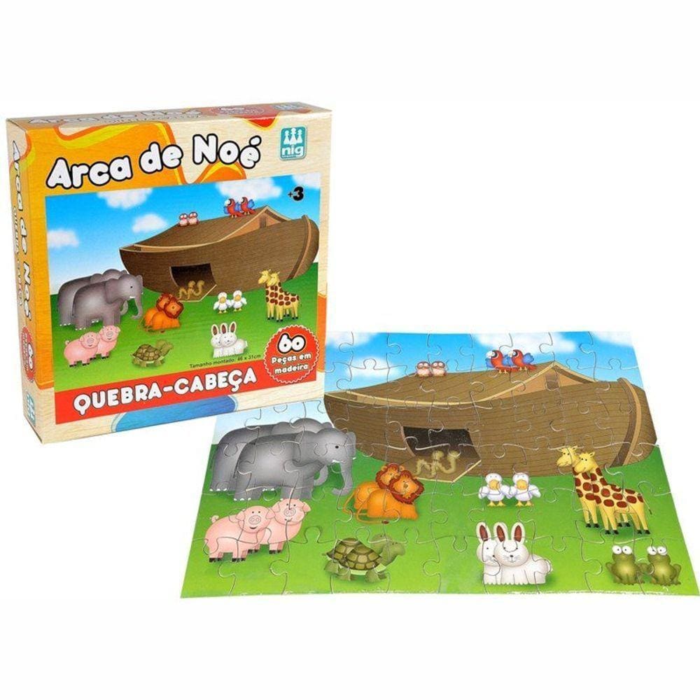 Quebra-cabeça Em Madeira - Arca De Noé - 60 Peças - Nig