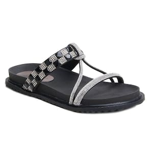 Rasteira Birken Ellen Preta com Strass e Pedraria 2578