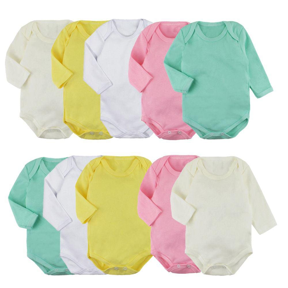 Kit Roupa Bebê 10 Pçs Body Manga Longa Liso Suedine Inverno