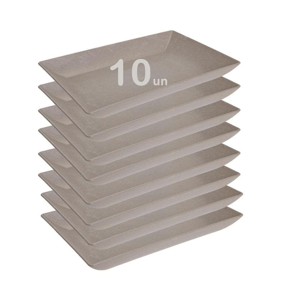 10Un Petisqueira Travessa Retangular 32Cm Cinza Petra